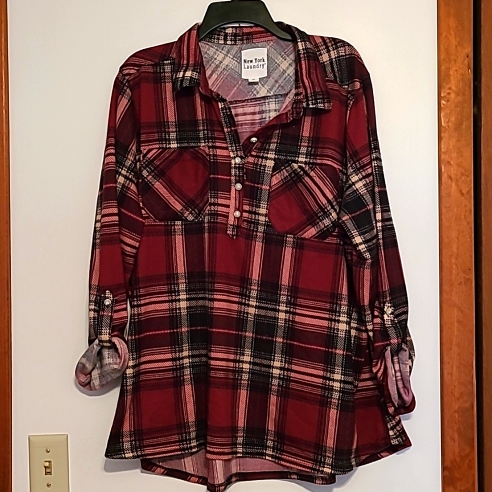 New York Laundry red tartan plaid shirt  Sz 3X